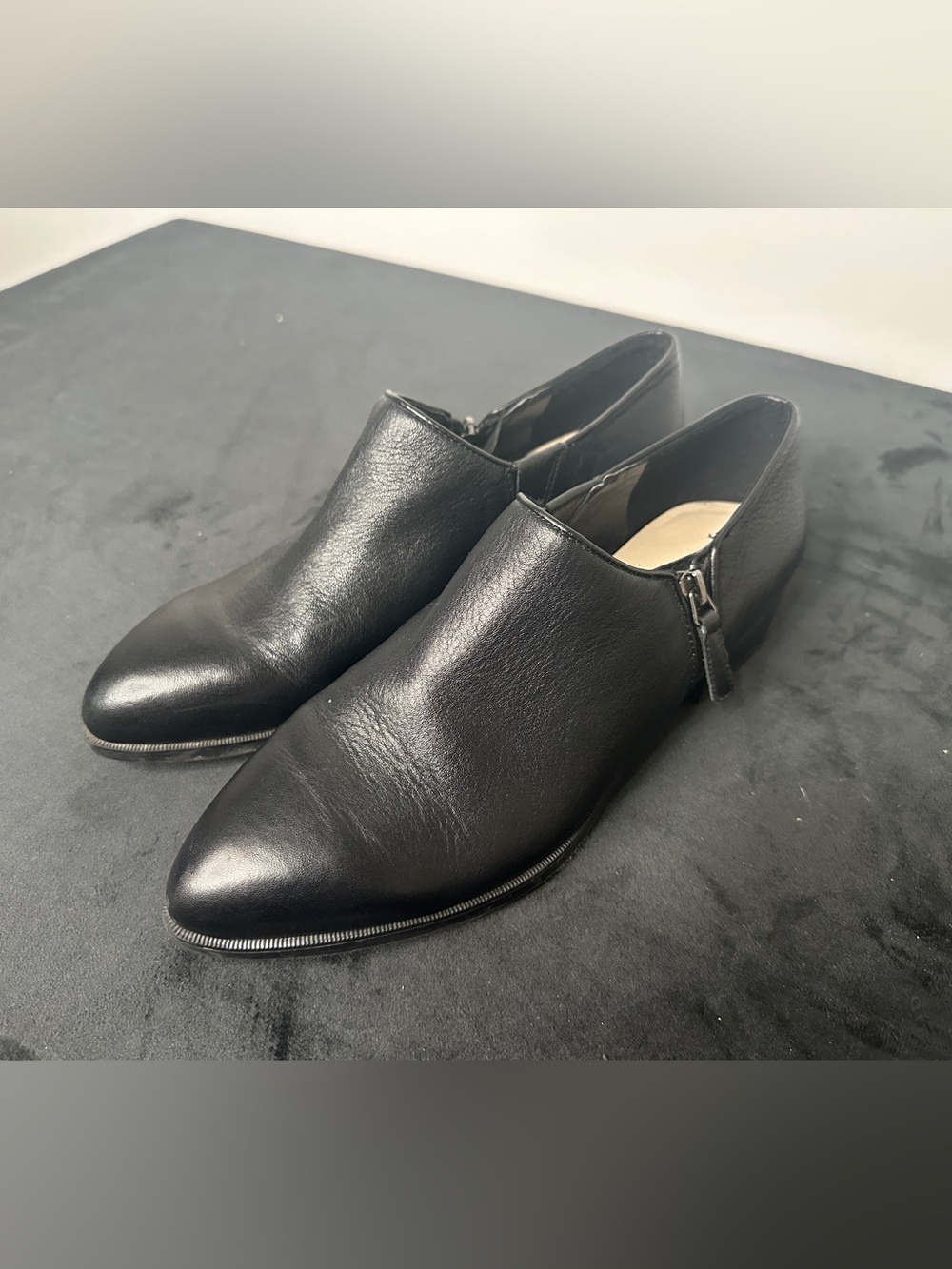 Nine West Black Leather Pointed Zip Ankle Booties
